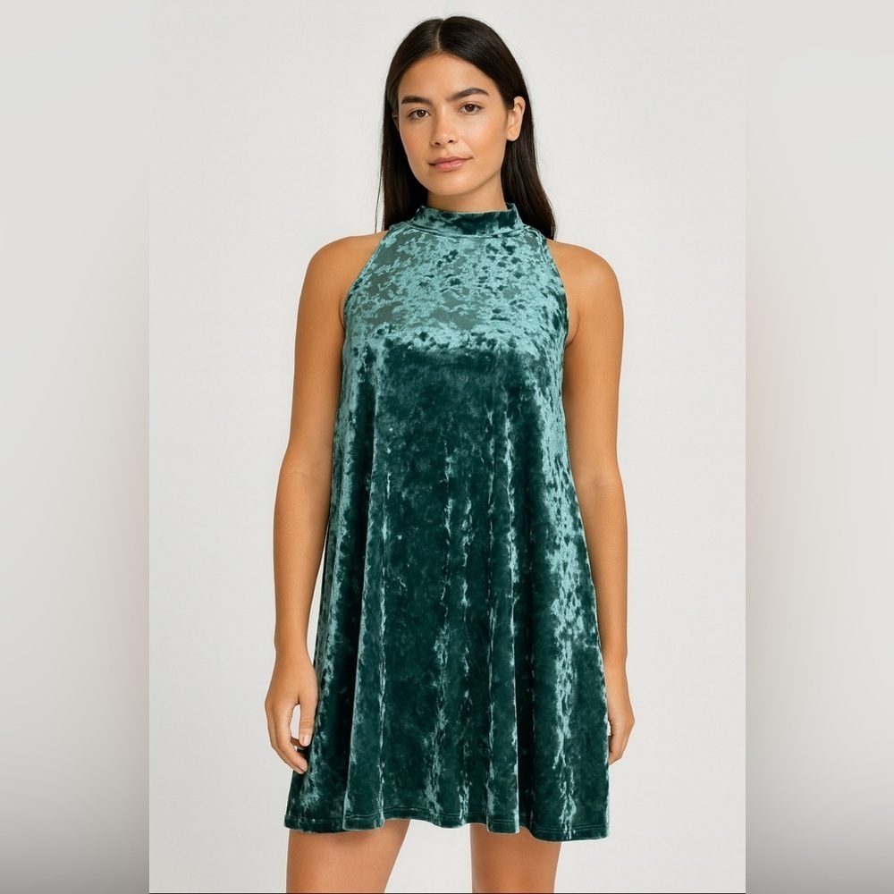 NWT Arizona Jean Forest Green Velvet Sleeveless Mini Dress Festive Party XLG